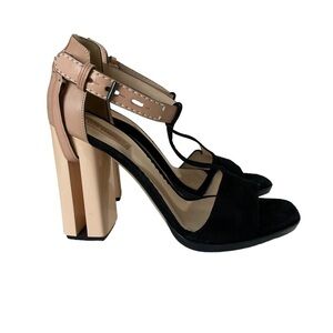 Reed Krakoff Tan/Black Mixed Media Heels